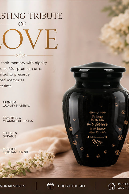 Personalized Black Cat Memorial Urn – Engraved Quote & Paw Prints For Ashes