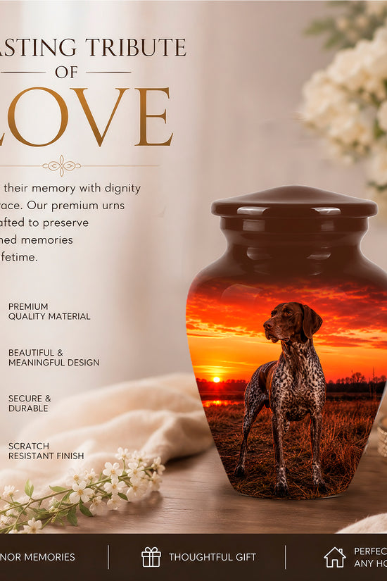 German Shorthaired Pointer Dog Cremation Urn - Sunset Pet Aluminum Urn