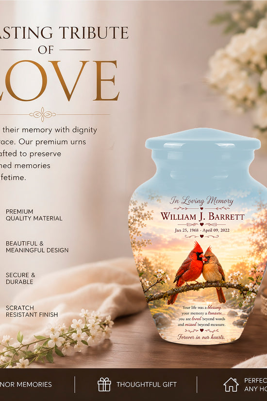 Cardinal Bird Pair Themed Cremation Urn - Bird Memorial Urn For Lovers