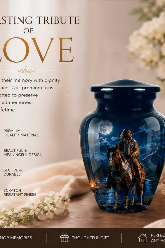 Native American Horse Urn for Adult Ashes – 10" Blue Forest Urns For Ashes