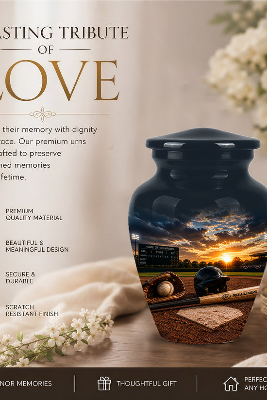 Personalized Baseball Bat & Accessories Urn - Sunset Funeral Urns For Ashes