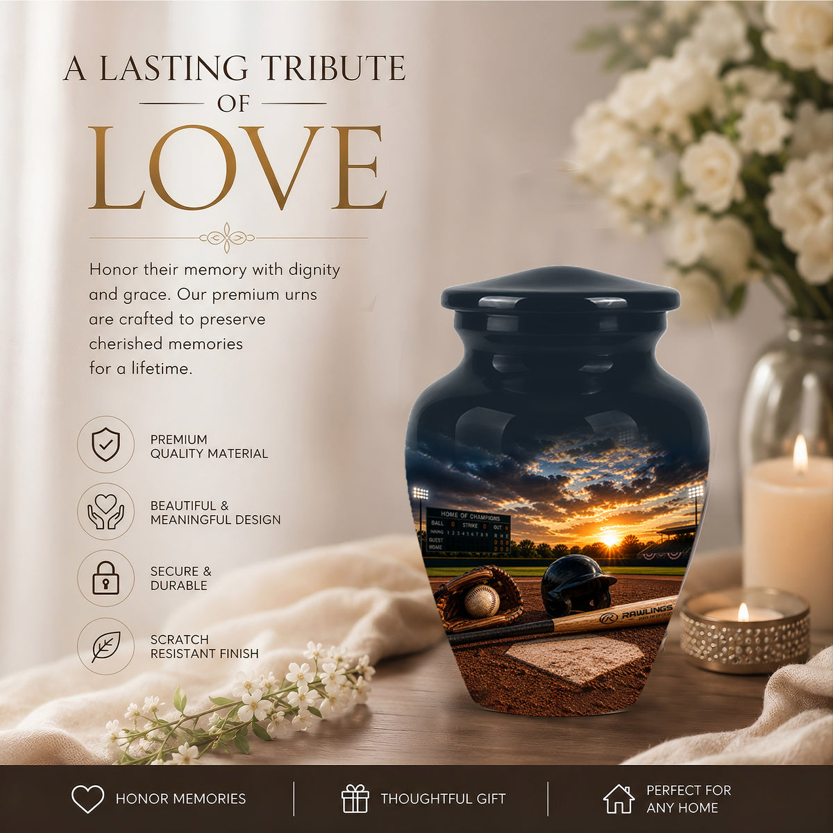 Personalized Baseball Bat & Accessories Urn - Sunset Funeral Urns For Ashes