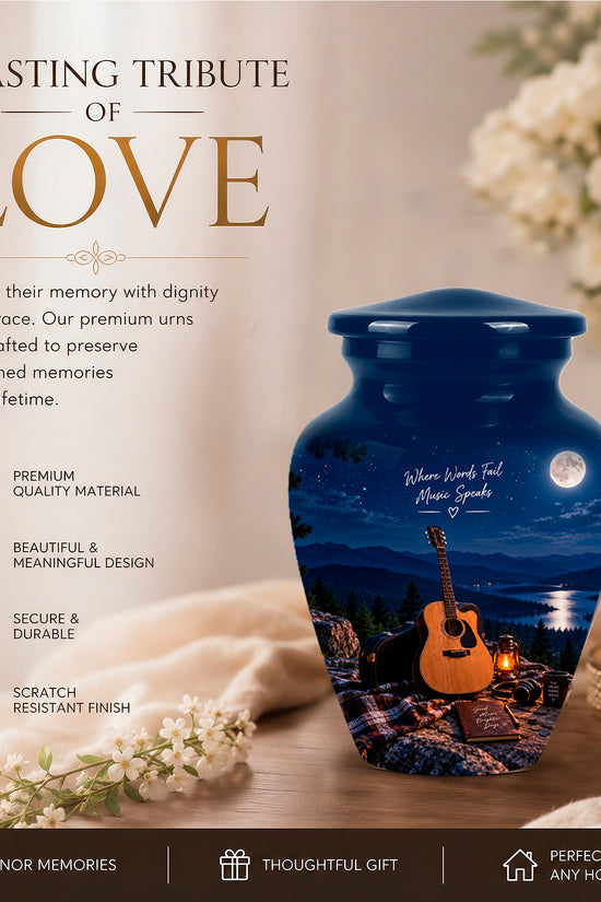 Personalized Starry Night Guitar Cremation Urn - Aluminum Moonlight Urns For Ashes