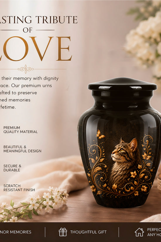 Custom Floral Cat Urn – Elegant Memorial Urn for a Cherished Pet Ashes