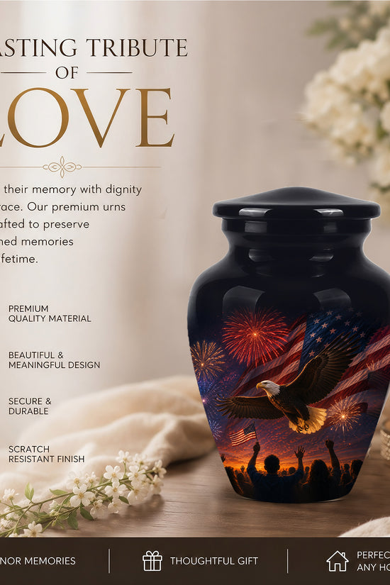 American Flag With Eagle Cremation Urn - Custom Patriotic Urns For Ashes