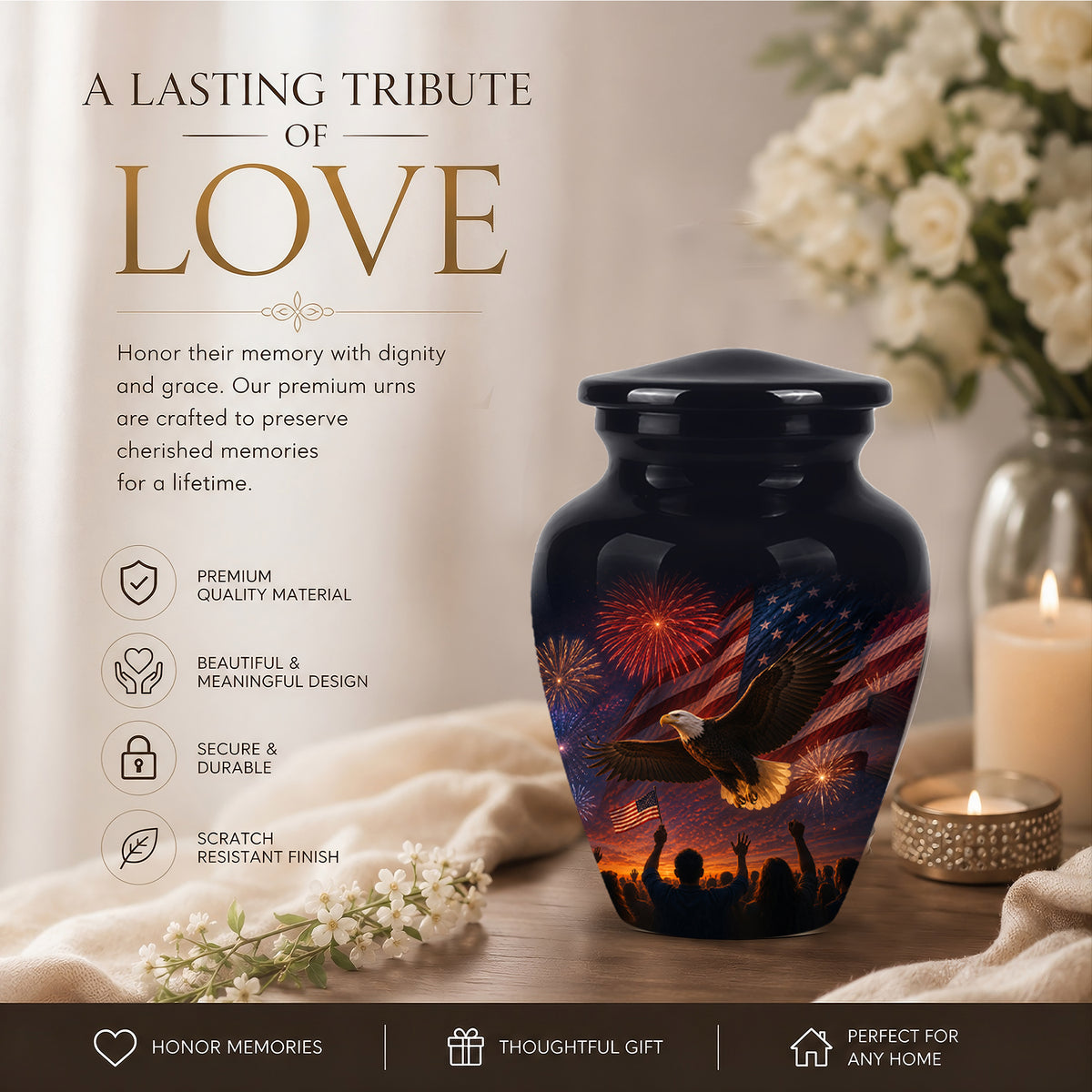 American Flag With Eagle Cremation Urn - Custom Patriotic Urns For Ashes