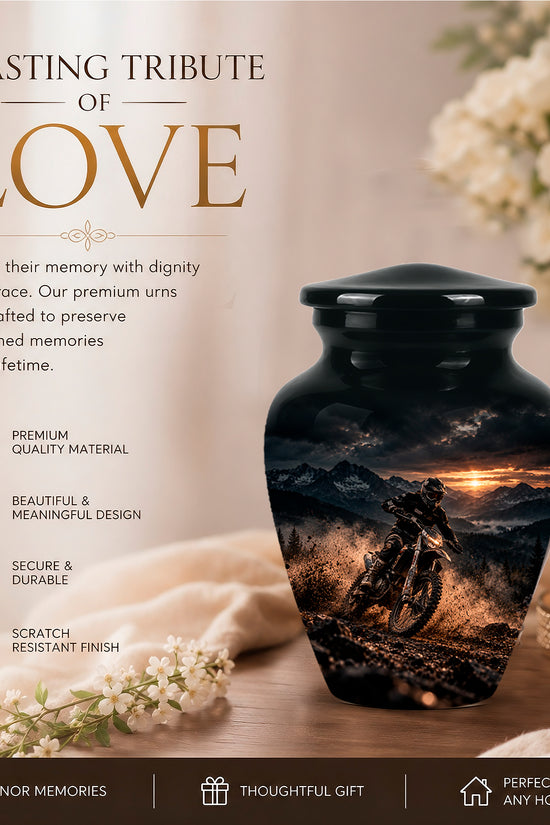 Personalized Dirt Biker Cremation Urn - Custom Aluminum Memorial Ashes Container