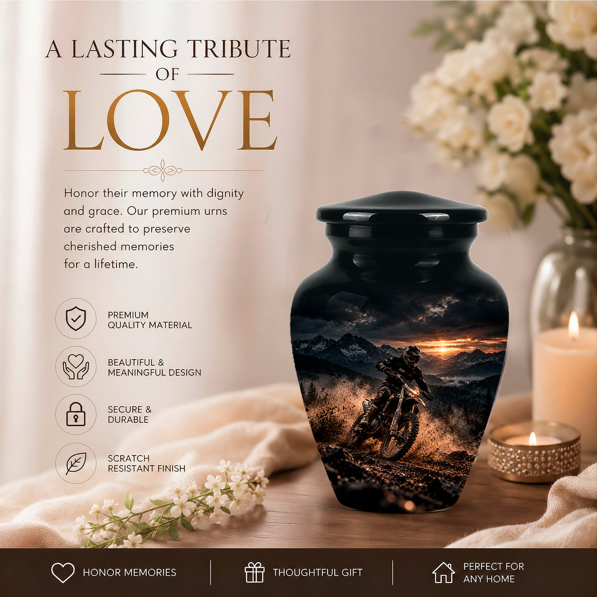 Personalized Dirt Biker Cremation Urn - Custom Aluminum Memorial Ashes Container