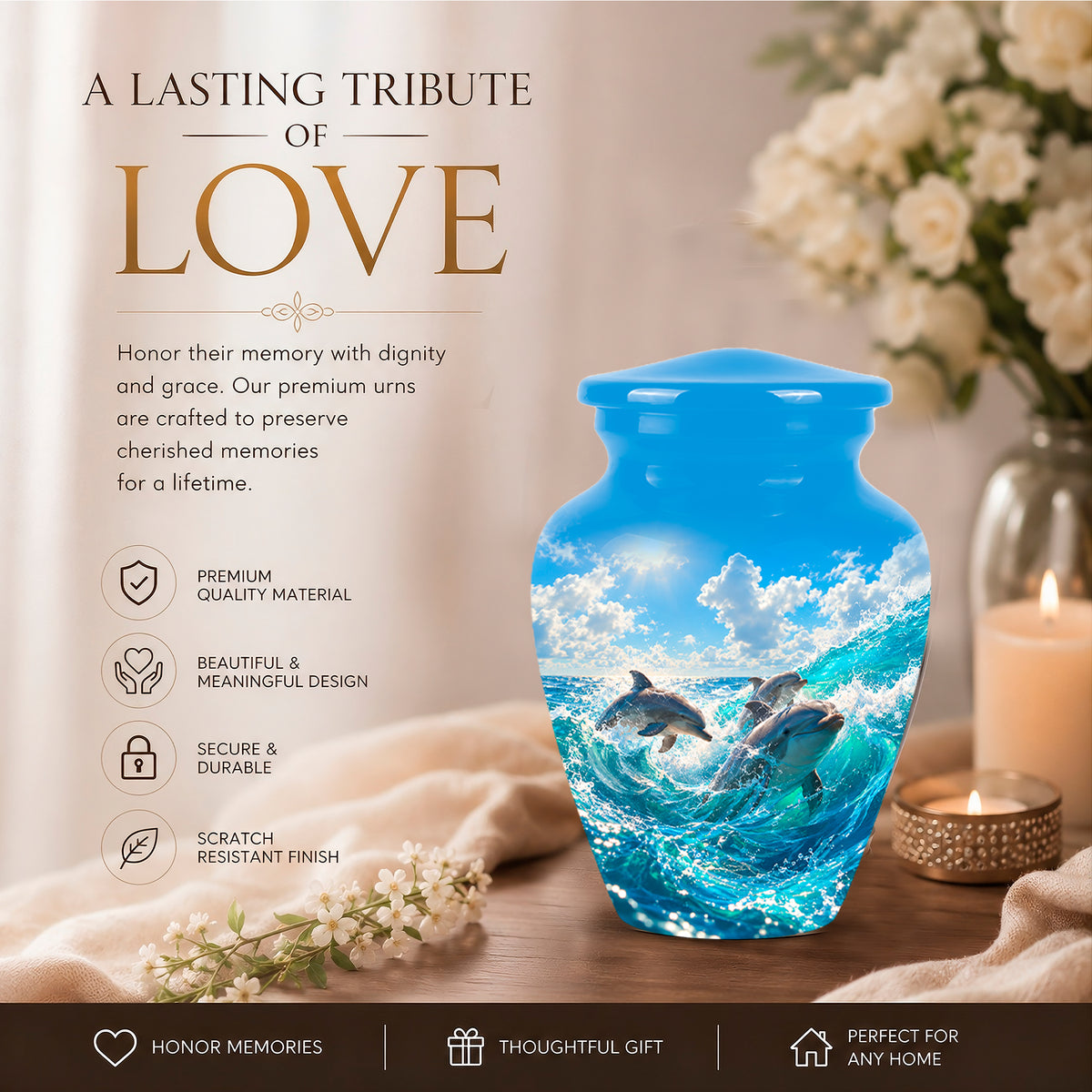 Dolphin Cremation Urns For Ashes - Leaping Dolphin Ocean Urns For Ashes