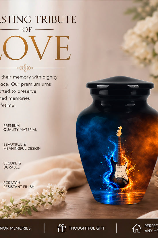 Surreal Guitar in a Glass Jar – Artistic Music-Inspired Artwork Urns For Ashes