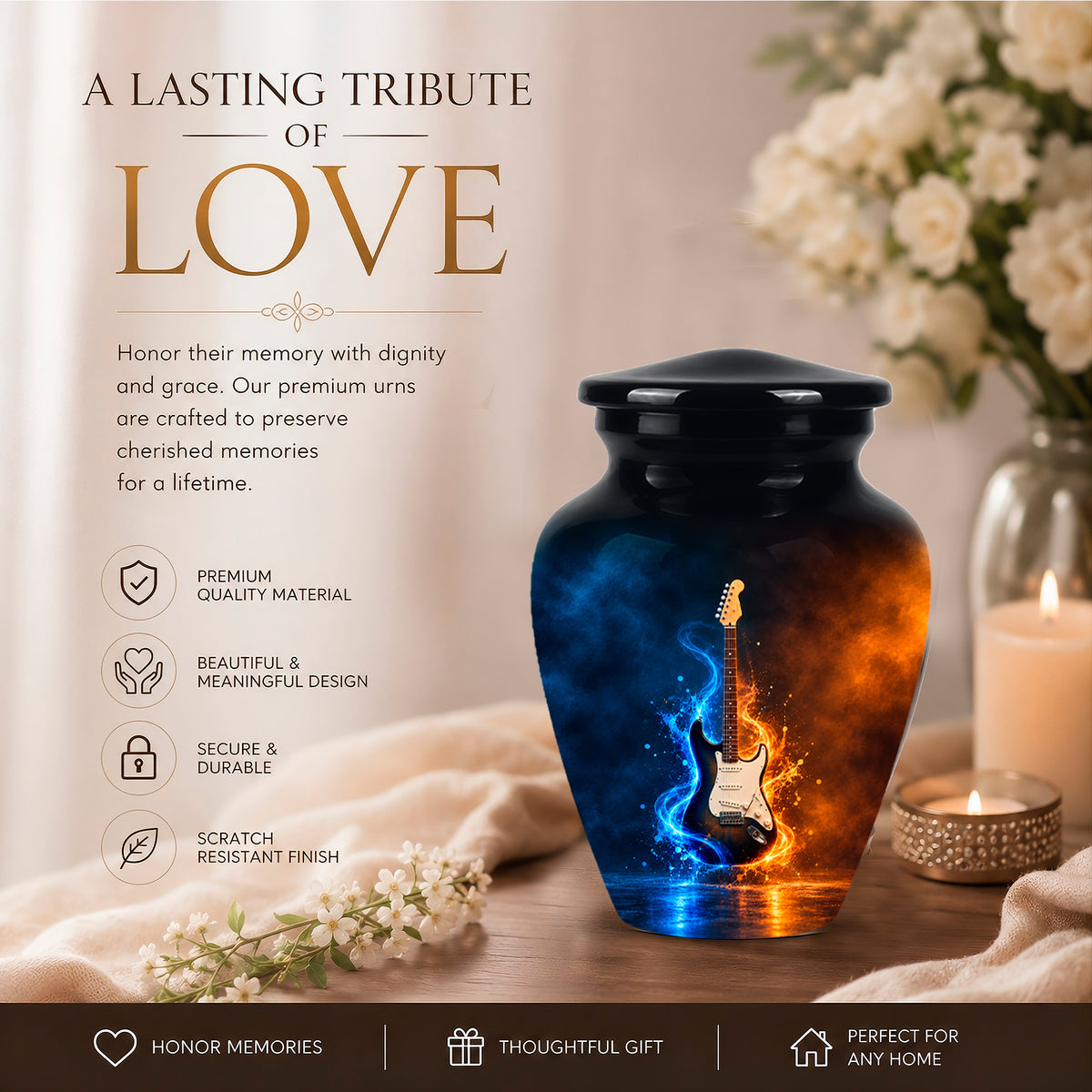 Surreal Guitar in a Glass Jar – Artistic Music-Inspired Artwork Urns For Ashes
