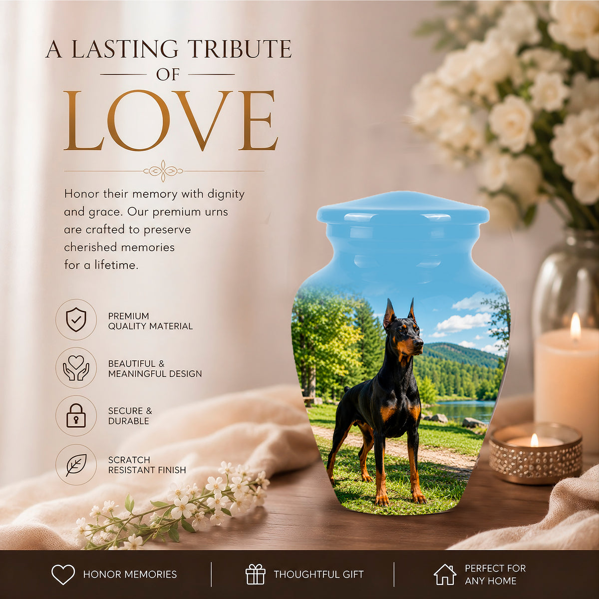 Custom Doberman Pinscher Memorial Urn – Elegant Aluminum Tribute For Ashes