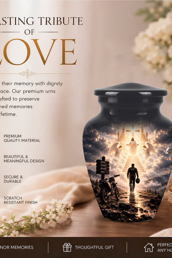 Bike Rider In Heaven Memorial Urn - Jesus & Angels Heaven Stairs Urns