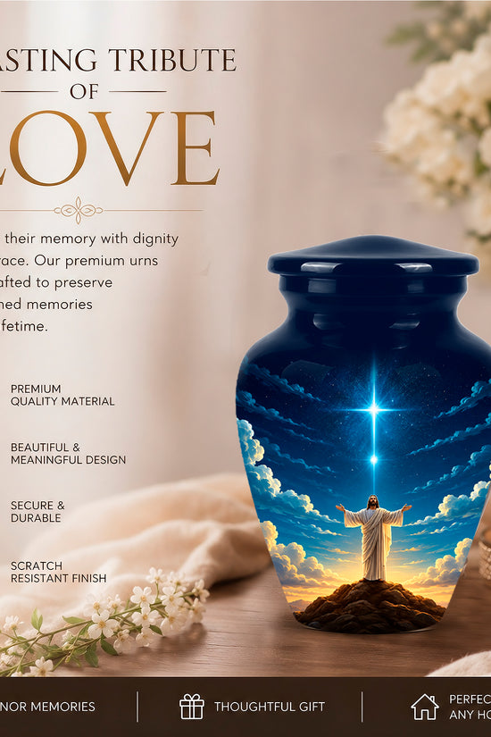 Personalized Jesus Night Light Urn - Spiritual Aluminum Memorial Keepsake