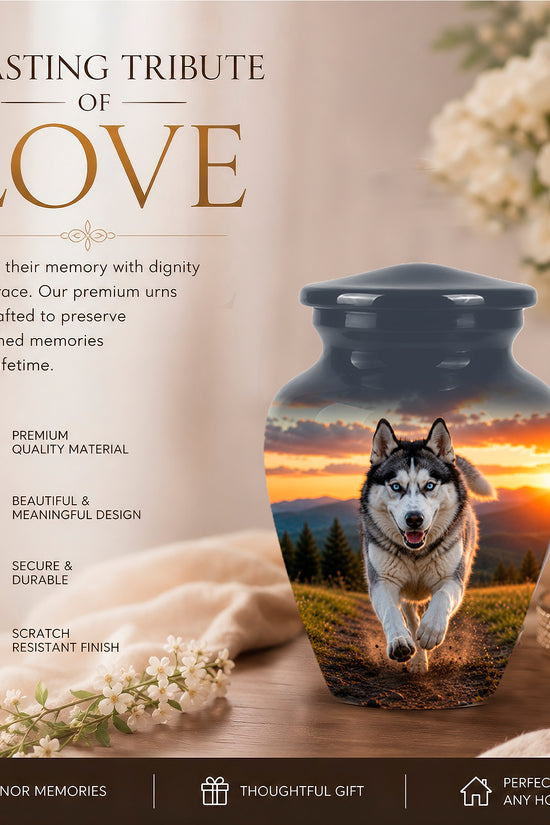 Siberian Husky Dog Memorial Urn – Custom Aluminum Pet Cremation Urn