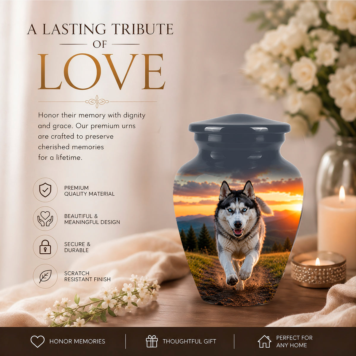 Siberian Husky Dog Memorial Urn – Custom Aluminum Pet Cremation Urn