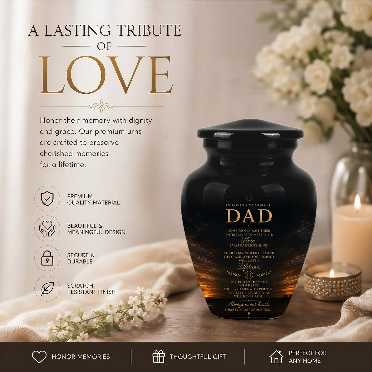 Personalized Black Urns For Dad - Quotes Aluminum Memorial Urns For Father