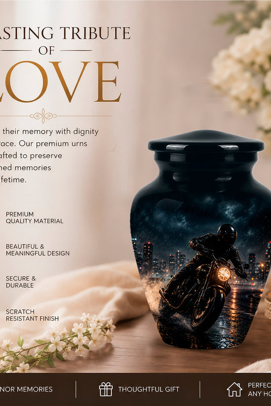 Personalized Biker Cremation Urn – Motorcycle Rider Memorial Tribute