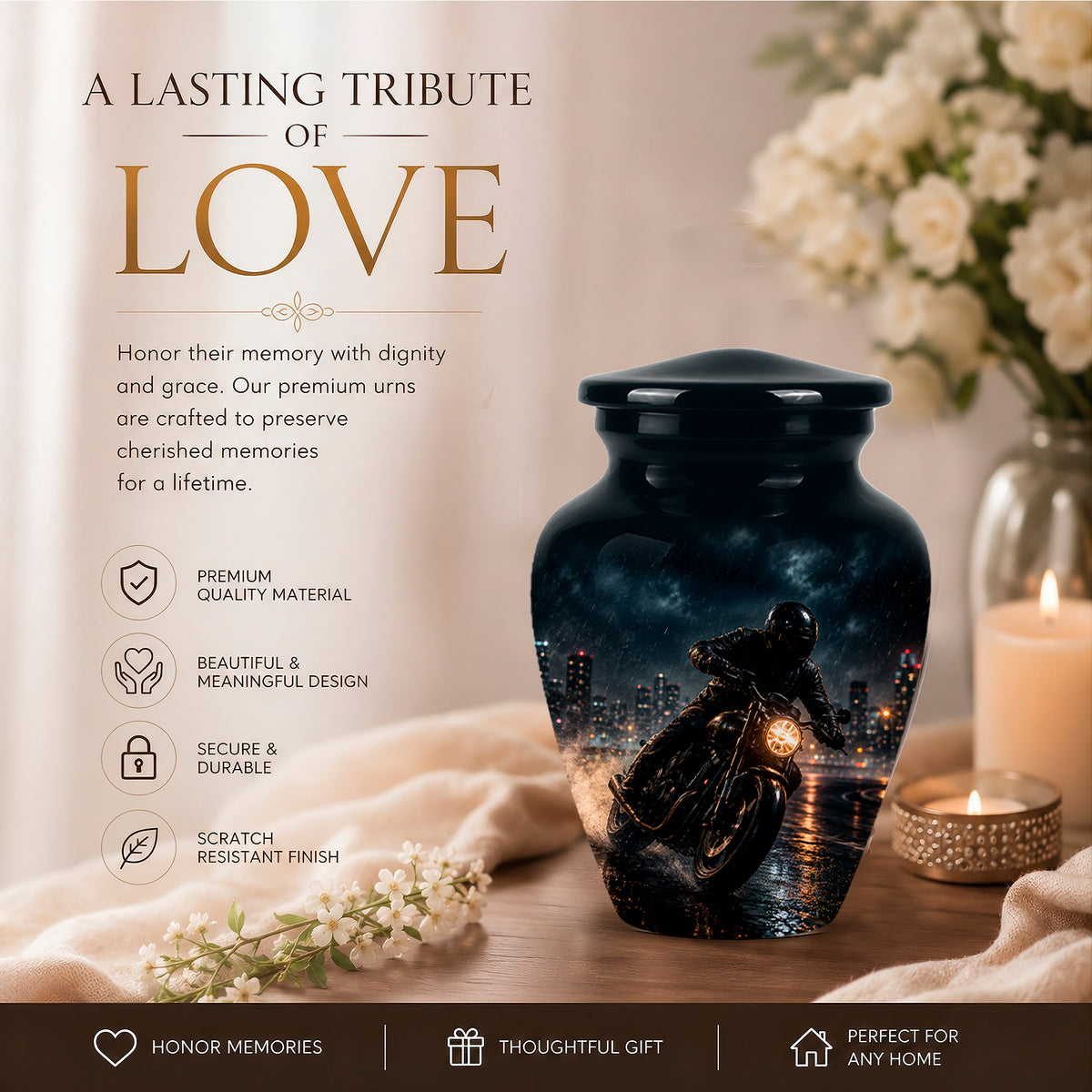 Personalized Biker Cremation Urn – Motorcycle Rider Memorial Tribute