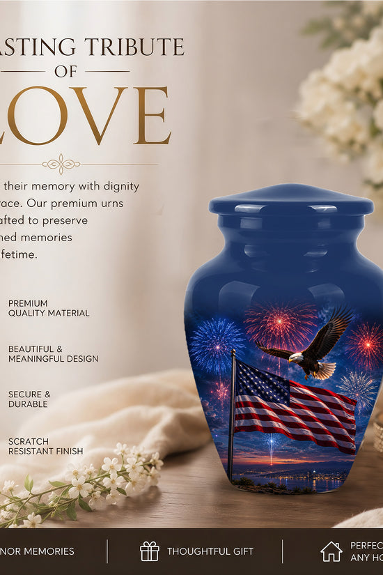 Brown Flying Eagle Cremation Urn - Handcrafted Memorial Urn To Tribute Veterans