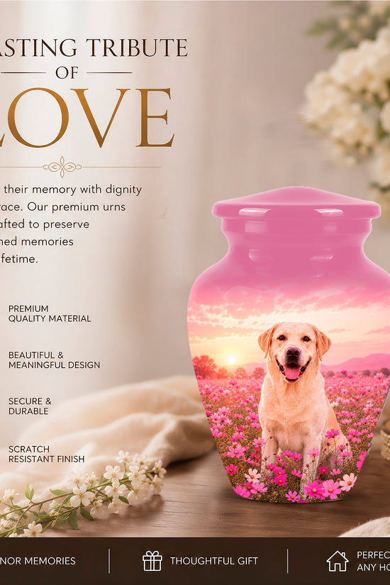 Personalized Golden Retriever Memorial Urn – Custom Pink Photo Keepsake