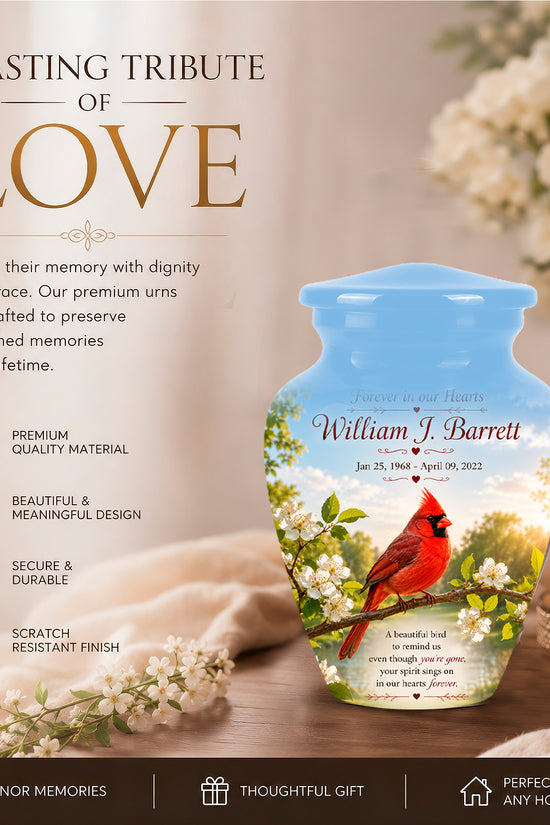 Red Cardinal Bird Urn For Mother - Cremation Urn For Adult Women Ashes
