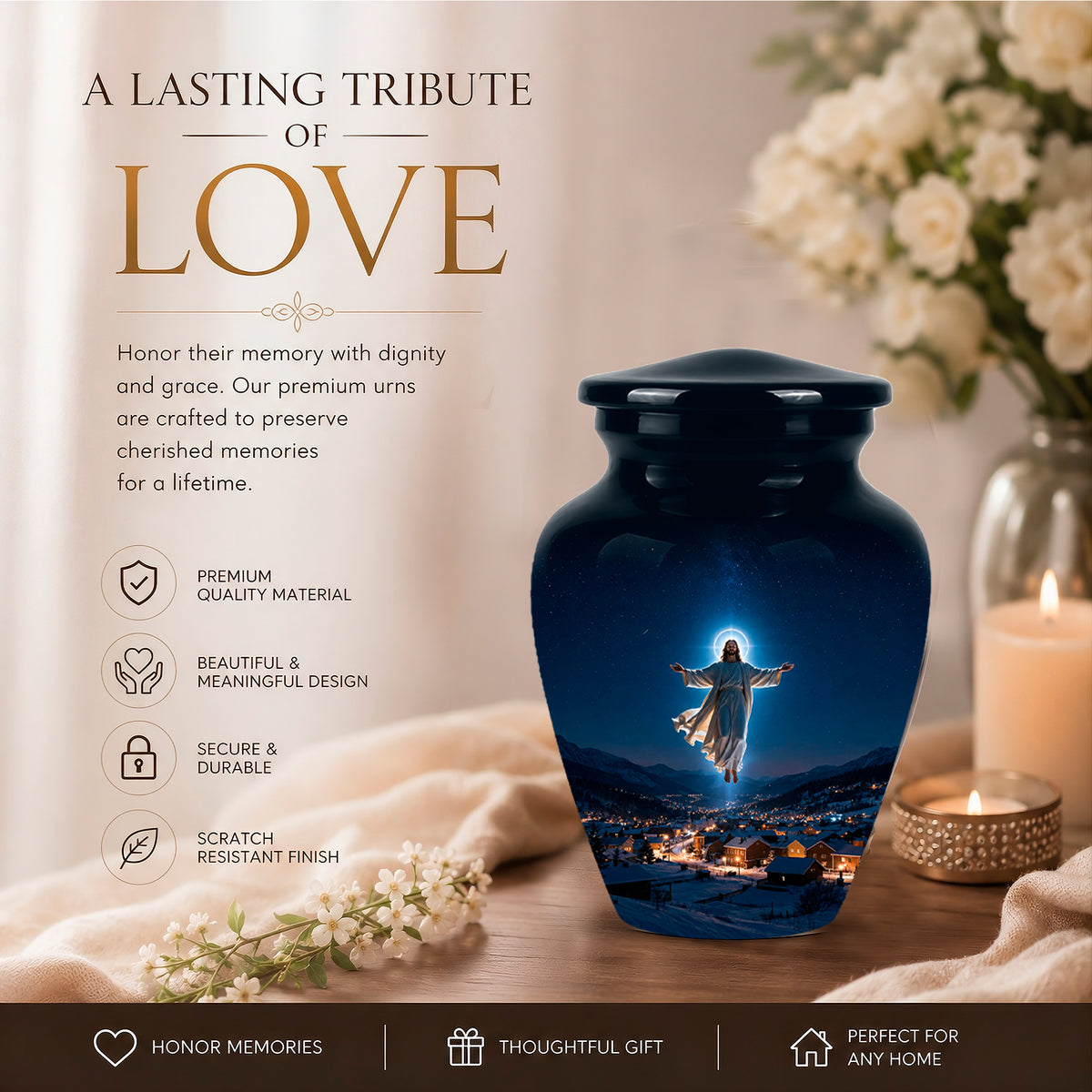 Personalized Jesus Memorial Urn – Religious Cremation Urn For Ashes