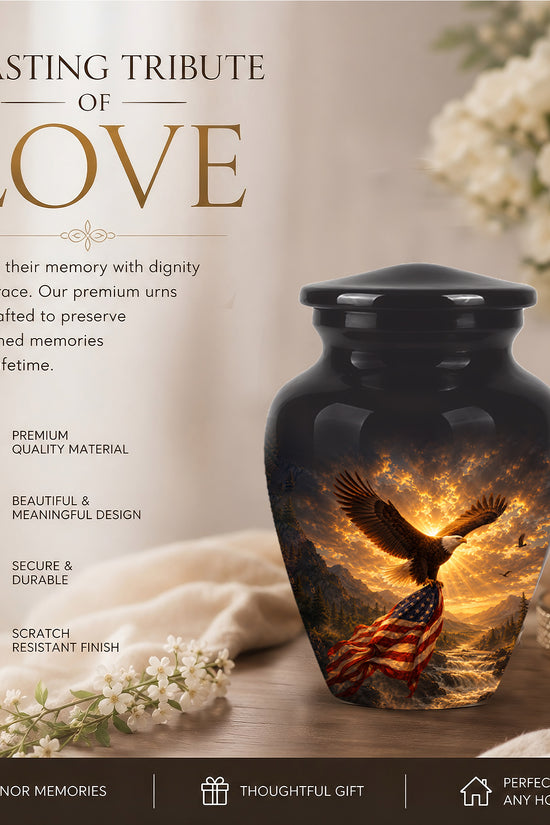 Honor & Freedom Eagle Cremation Urn - Aluminum Tribute Memorial Urns For Ashes