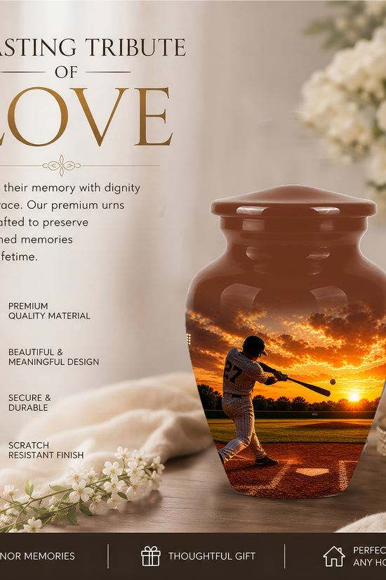 Personalized Baseball Hitters Cremation Urn - Handcrafted Memorial Urns For Ashes