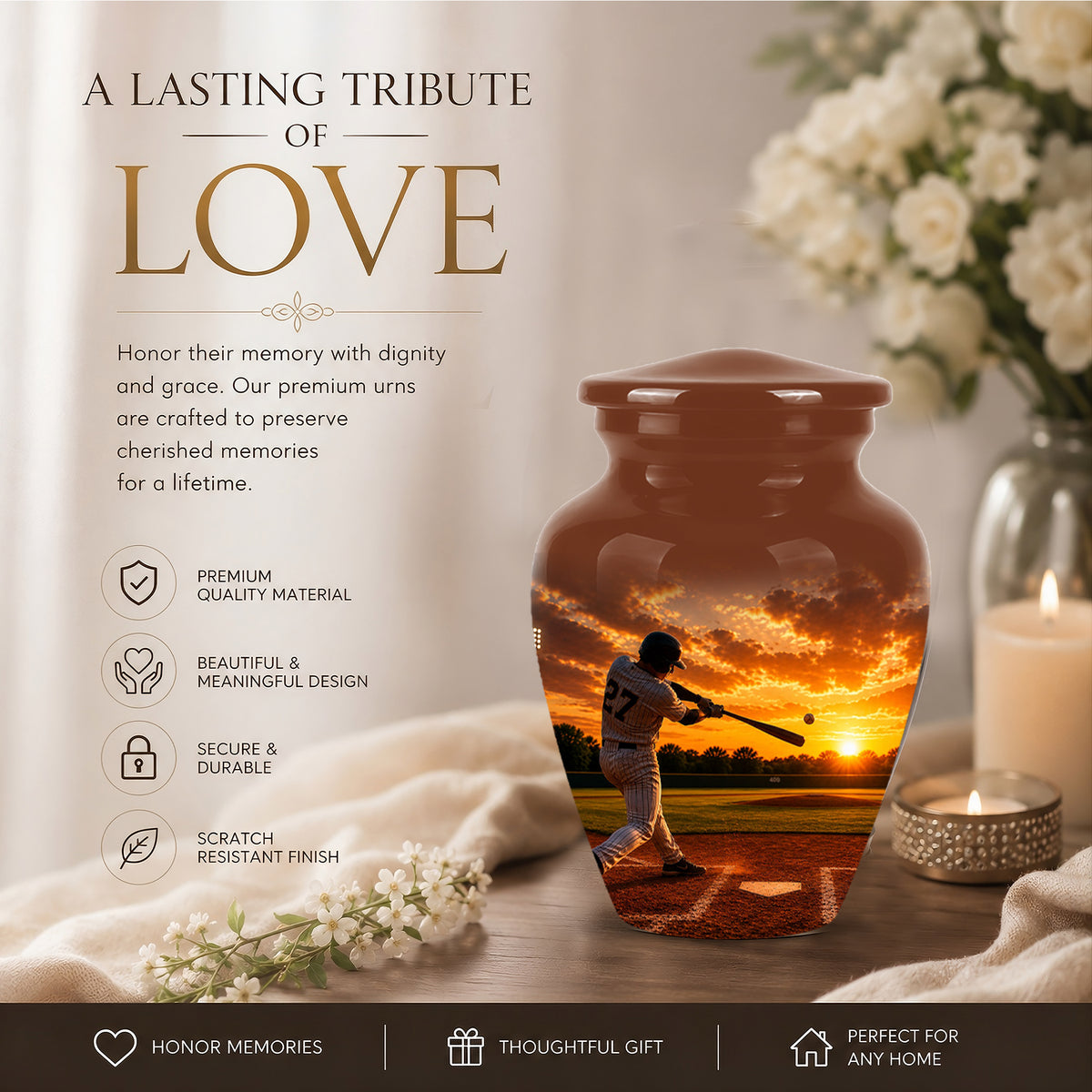 Personalized Baseball Hitters Cremation Urn - Handcrafted Memorial Urns For Ashes