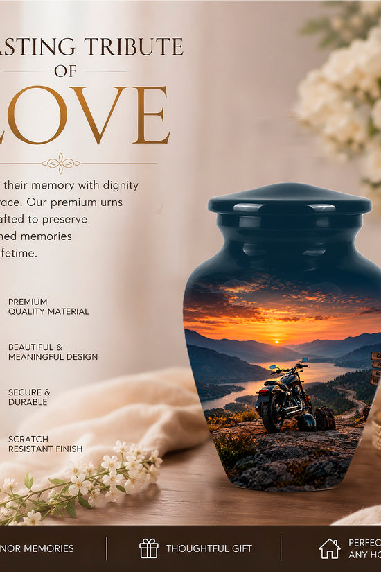 Custom Roadster Biker Cremation Urns - Sunset Mountain Urns For Motorcycle Enthusiasts