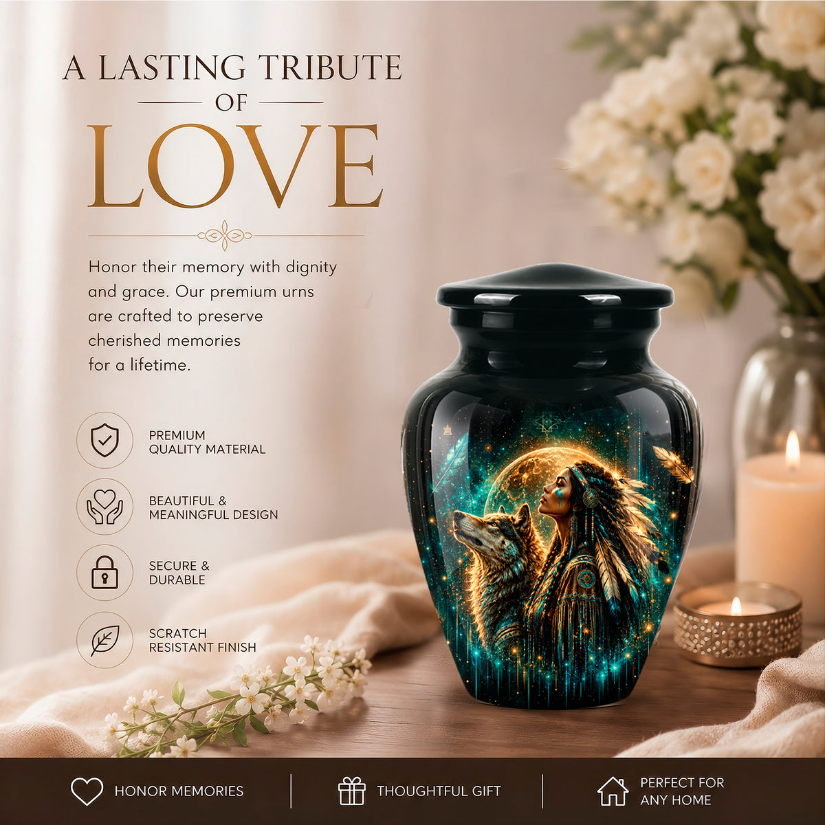 Native American Eagle Urn – Personalized Warrior Memorial Ashes Keepsake