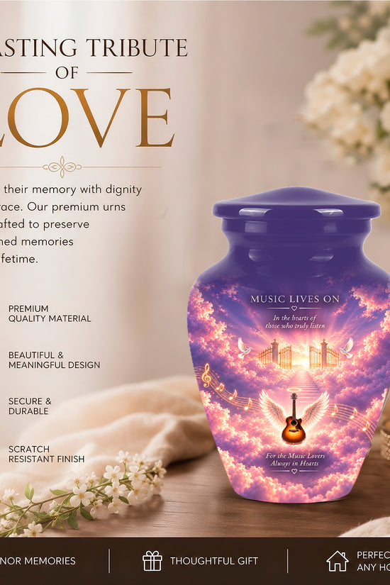 Heaven Gate Angel Wings Guitar Urn - Memorial Urn For Ashes For Music Lovers