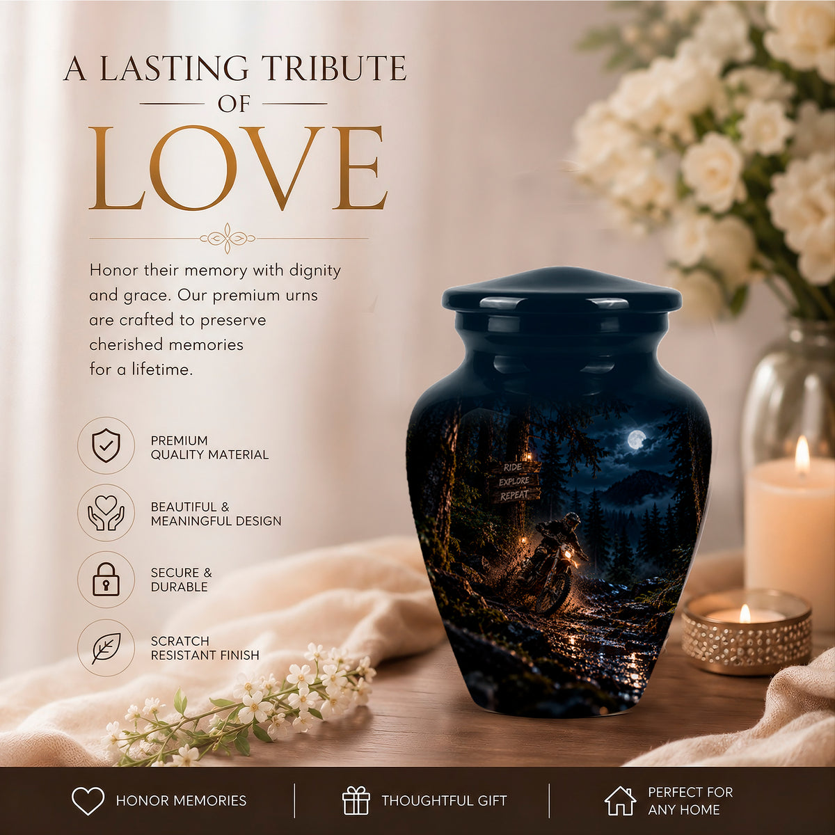 Personalized Dirt Biker Cremation Urn - Moonlight Mud Motorbike Memorial Urns