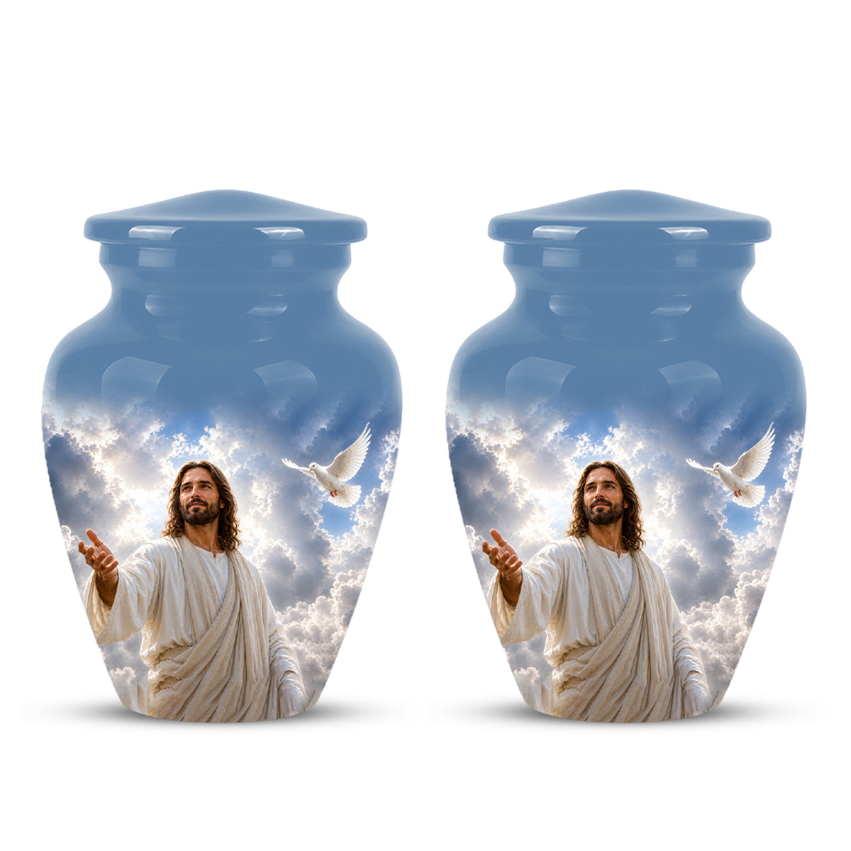 Personalized Jesus Cremation Urn - Blue Aluminum Urn For Spiritual Humans
