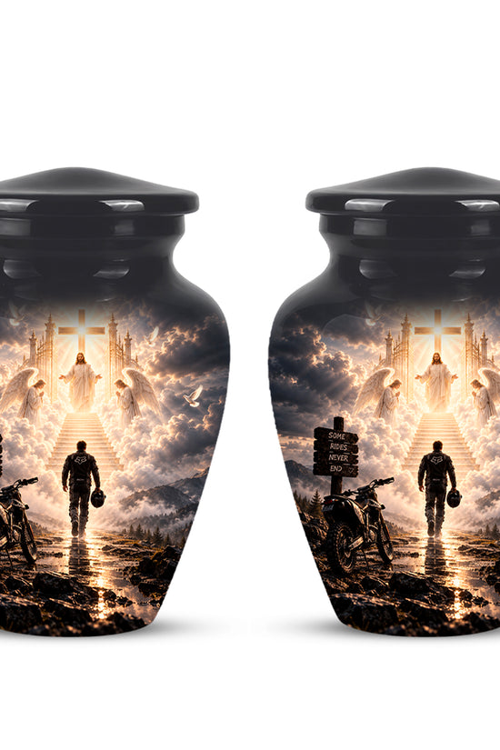 Bike Rider In Heaven Memorial Urn - Jesus & Angels Heaven Stairs Urns