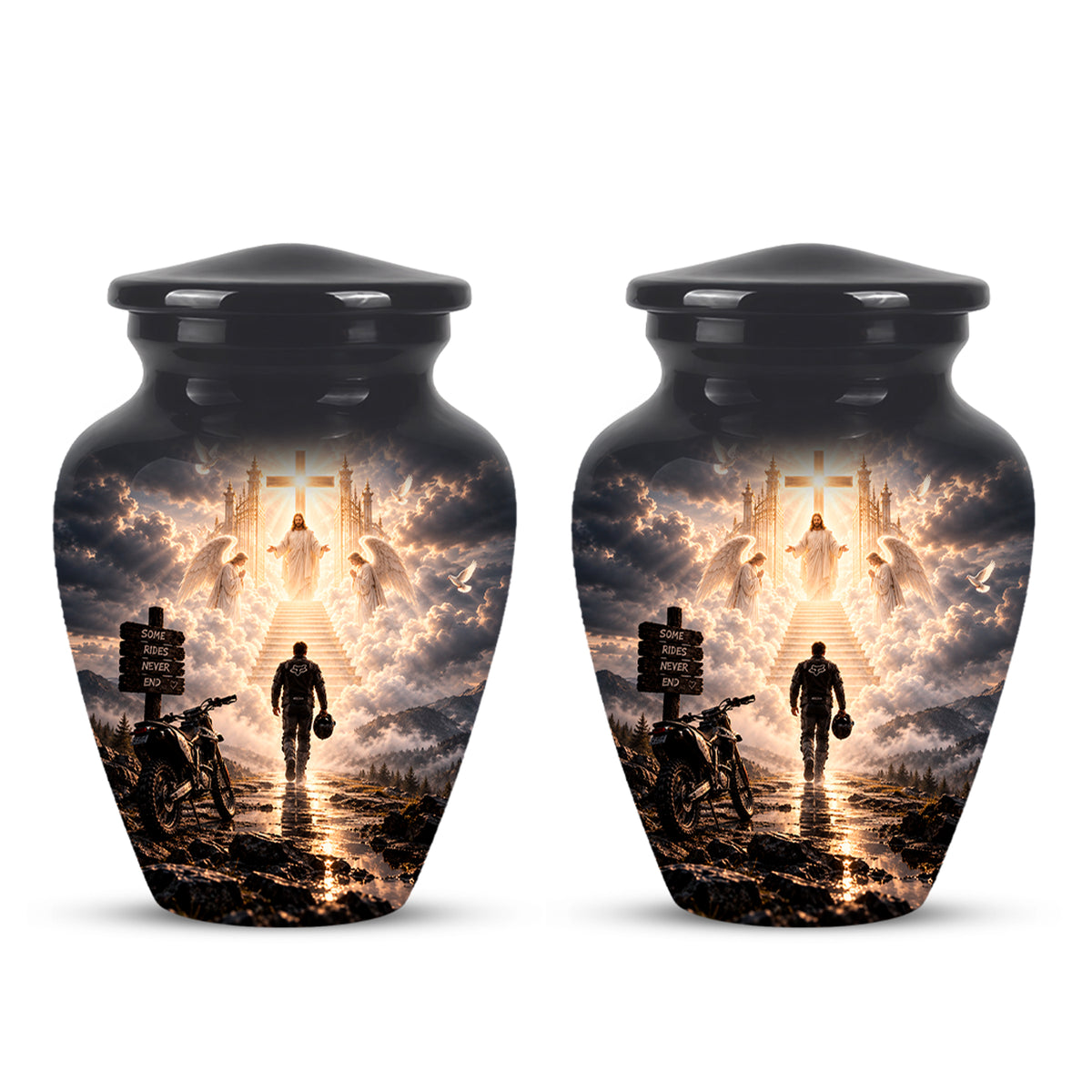 Bike Rider In Heaven Memorial Urn - Jesus & Angels Heaven Stairs Urns