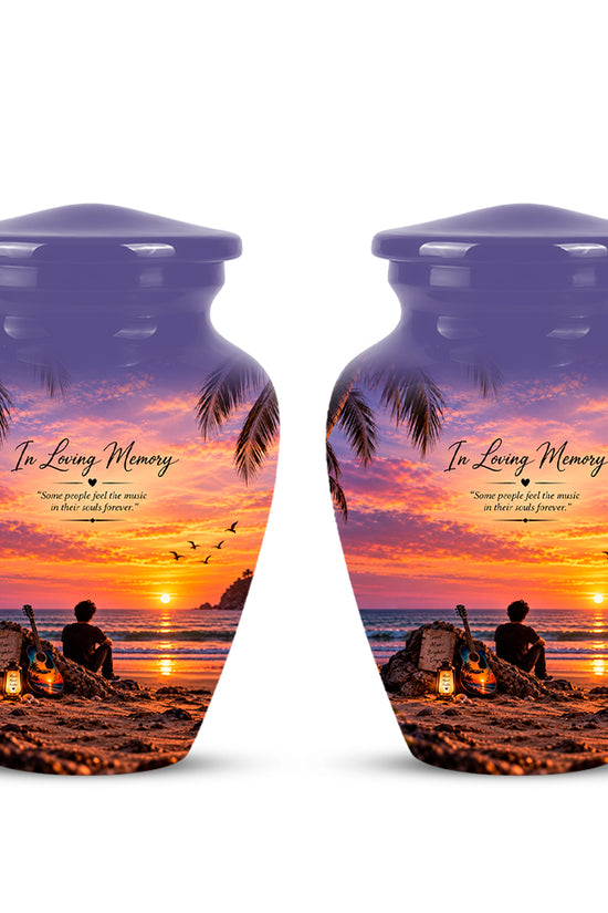 Guitar Sunset Memorial Urn - Custom Quotes & Ocean-Beach Urns For Ashes