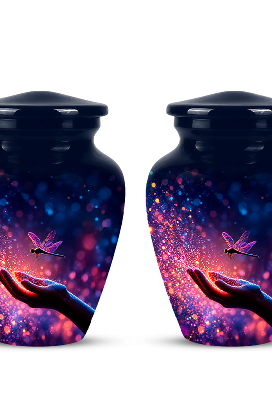 Blue Serene Dragonfly Cremation Urn - Majestic Human Hand Ashes Container