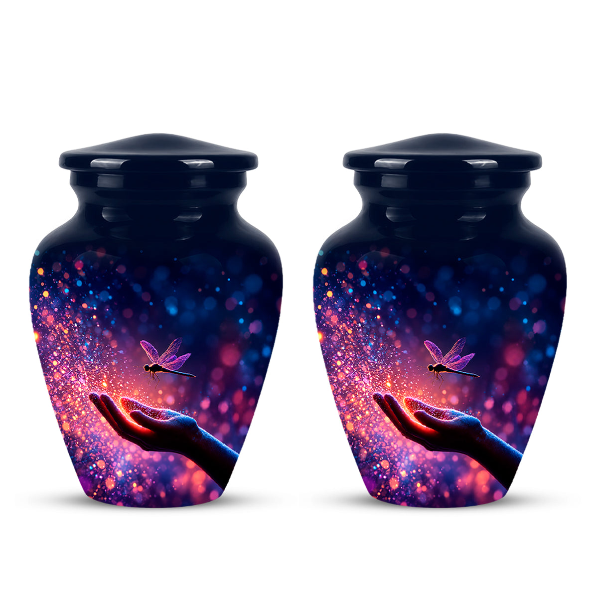 Blue Serene Dragonfly Cremation Urn - Majestic Human Hand Ashes Container