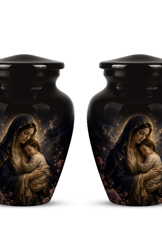 Virgin Mary With Baby Jesus Urn - Personalized Black Cremation Urn For Ashes