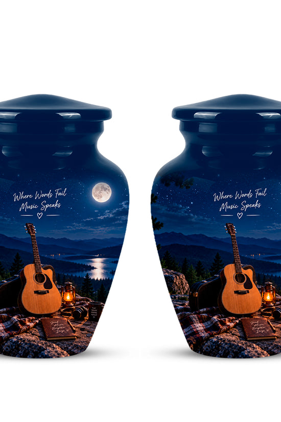 Personalized Starry Night Guitar Cremation Urn - Aluminum Moonlight Urns For Ashes