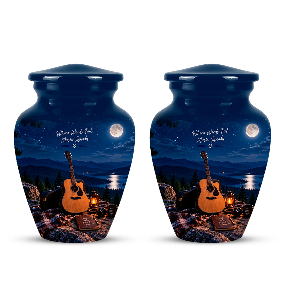 Personalized Starry Night Guitar Cremation Urn - Aluminum Moonlight Urns For Ashes