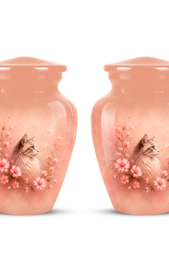 Personalized Pink Floral Cat Cremation Urn – Aluminum Pet Keepsake Urn