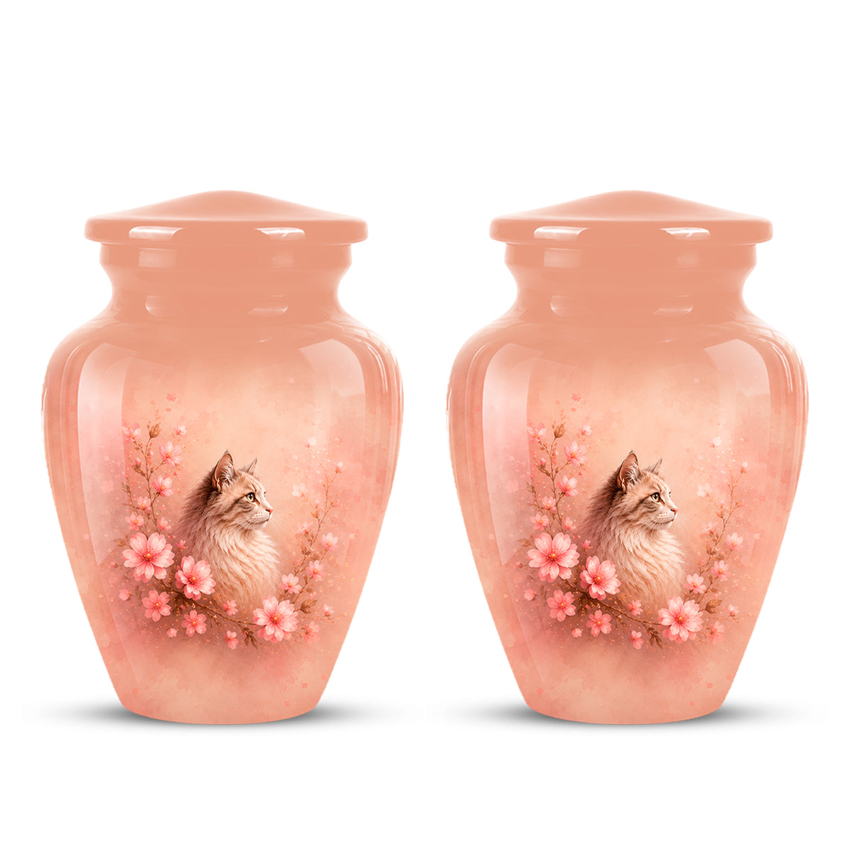 Personalized Pink Floral Cat Cremation Urn – Aluminum Pet Keepsake Urn