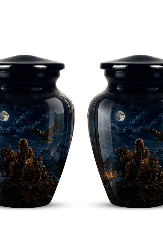 Personalized Native American Urn For Ashes With Tribal Memorial Artwork