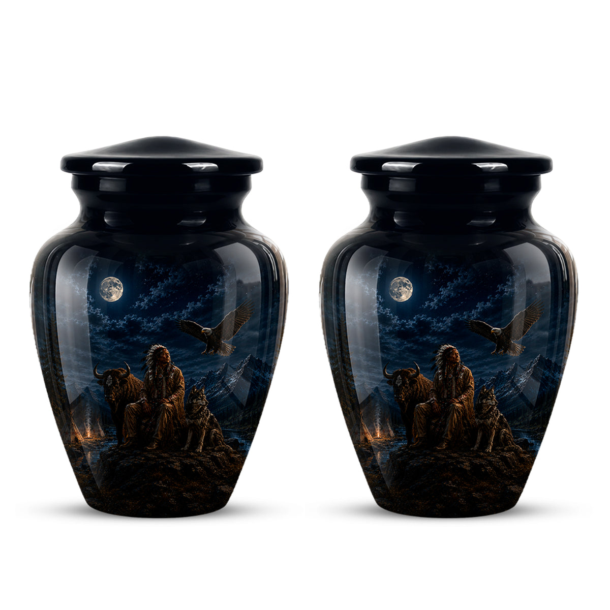 Personalized Native American Urn For Ashes With Tribal Memorial Artwork