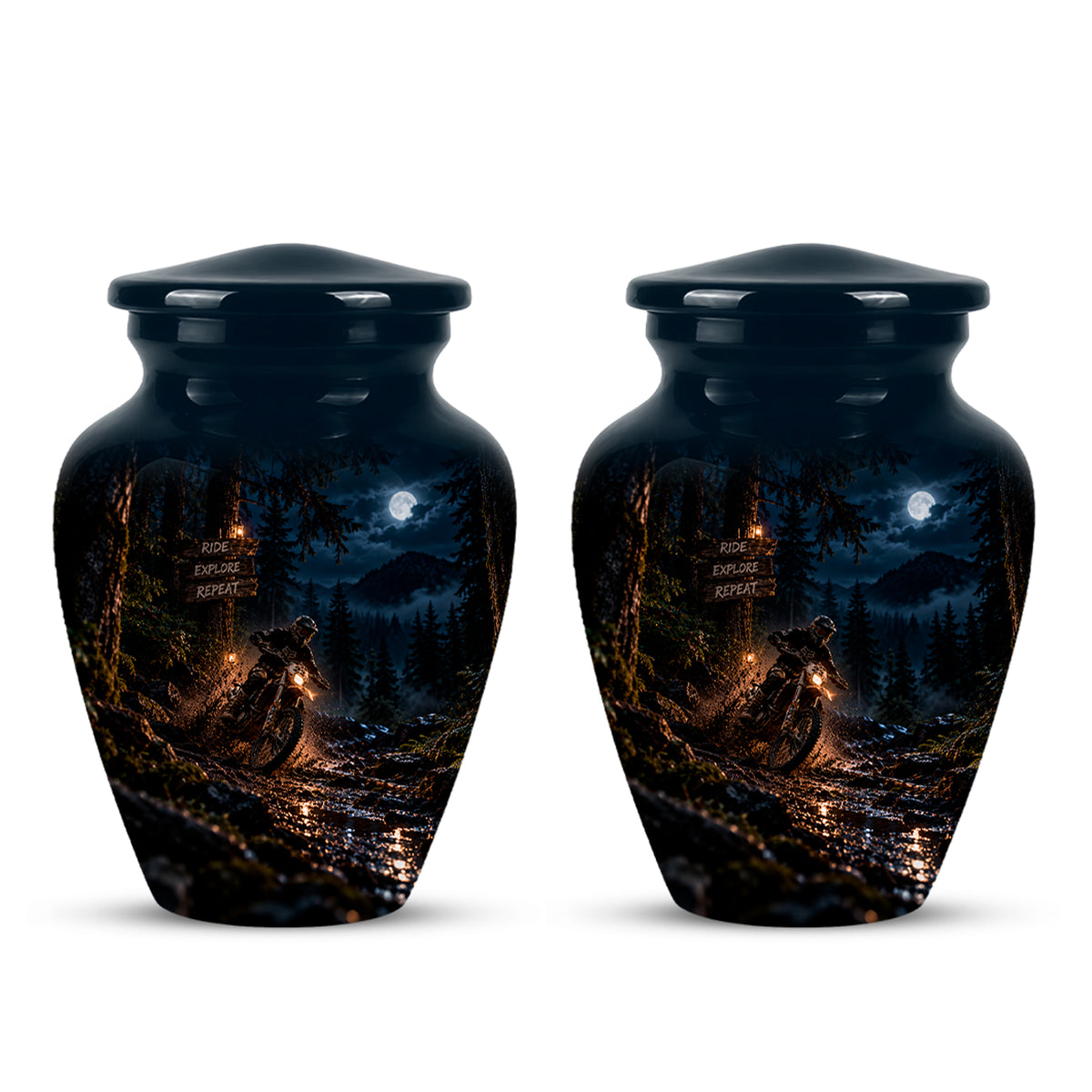 Personalized Dirt Biker Cremation Urn - Moonlight Mud Motorbike Memorial Urns