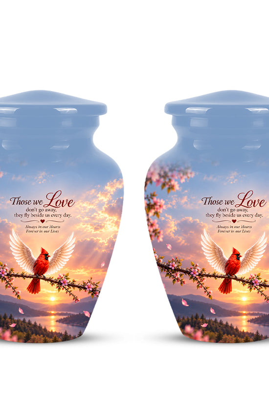 Red Cardinal Bird With Angel Wings Urn - Custom Quotes Aluminum Memorial Urns