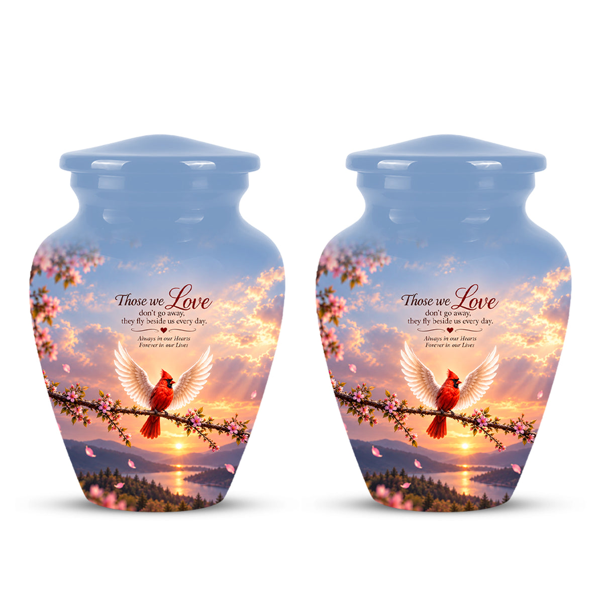 Red Cardinal Bird With Angel Wings Urn - Custom Quotes Aluminum Memorial Urns